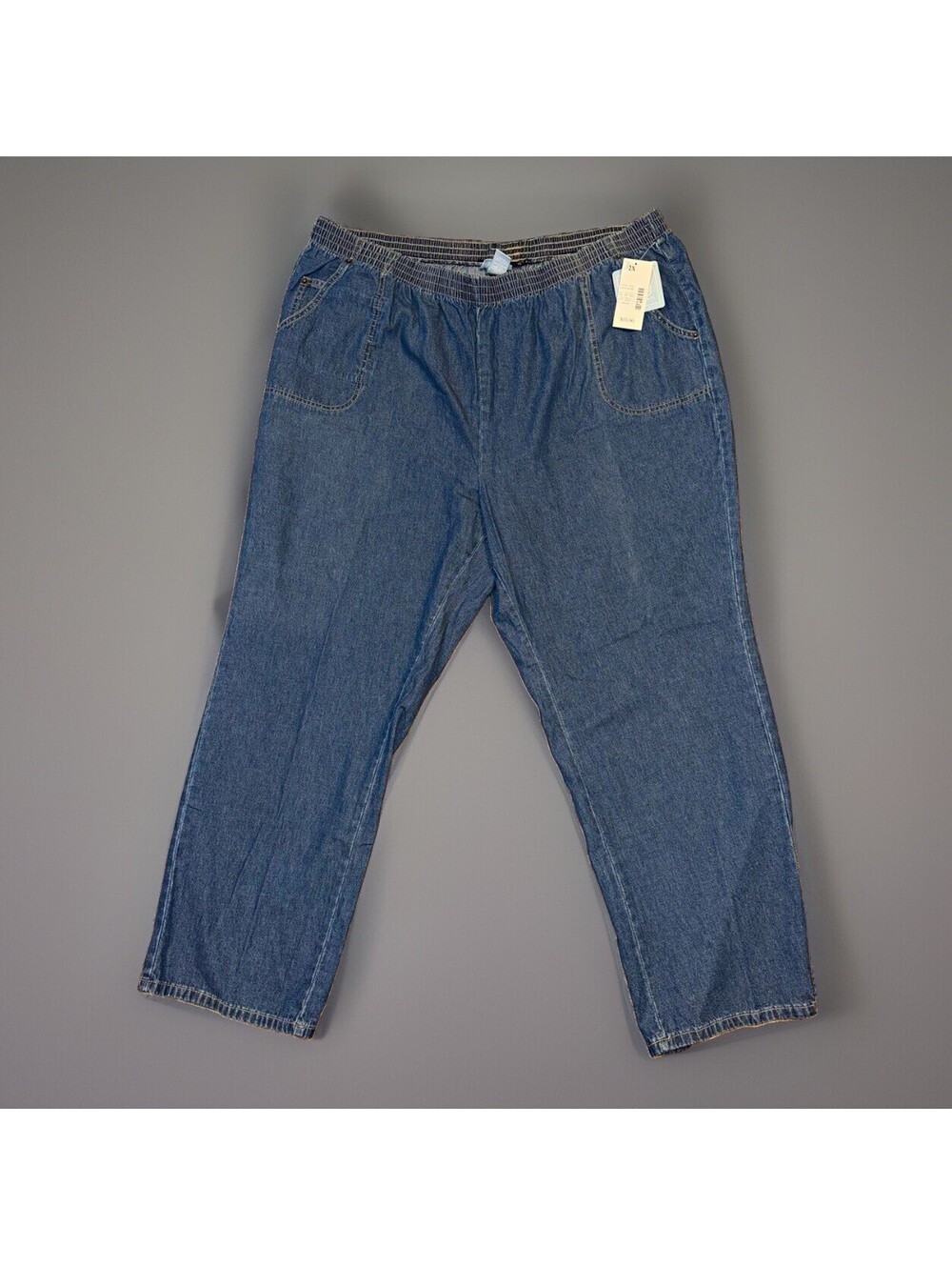 Liz & Me Women's Blue Denim Elastic Waist Straight Leg Relaxed Jeans 2X